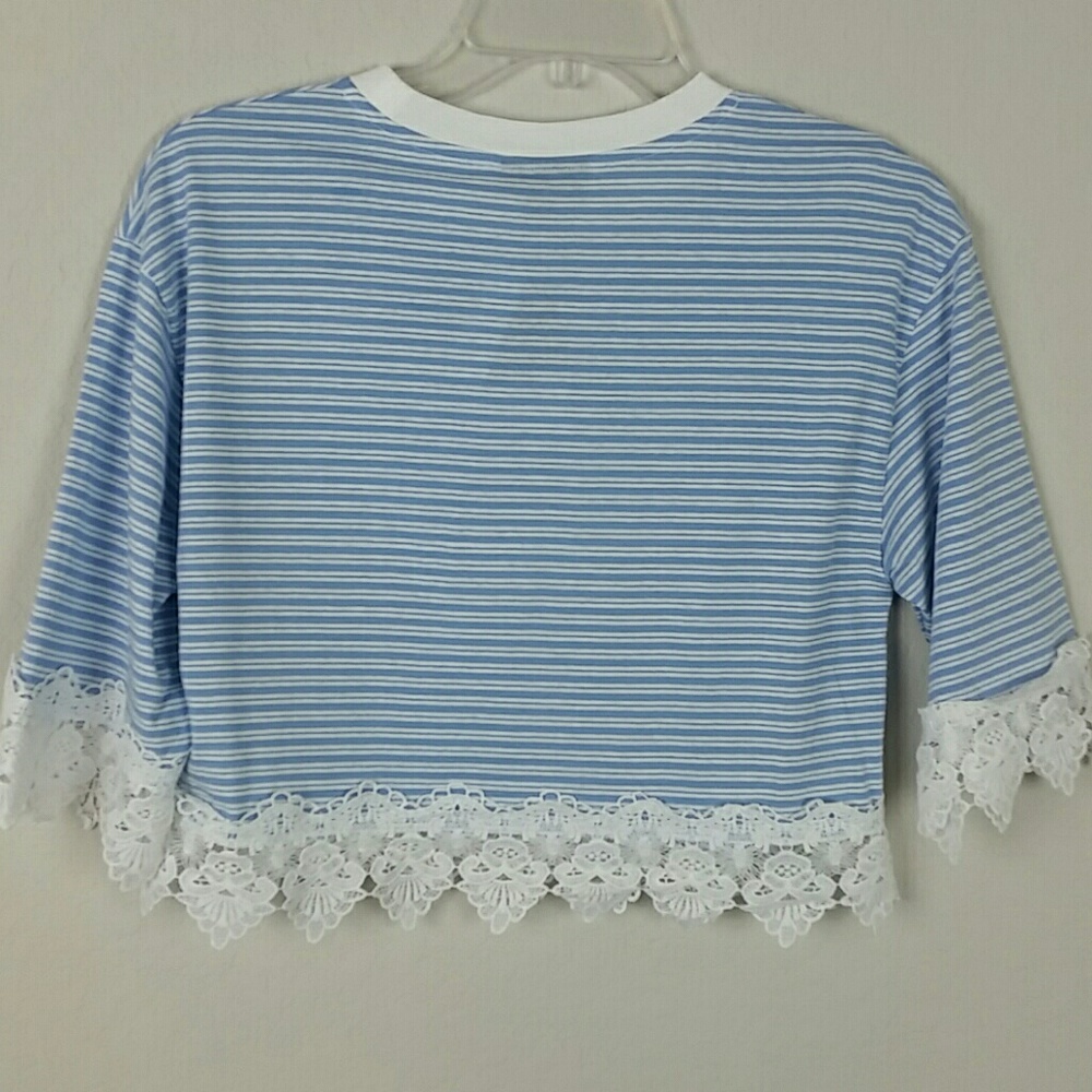 TOPSHOP lace trim  blue white stripe crop top size 4  NWT - Picture 8 of 8
